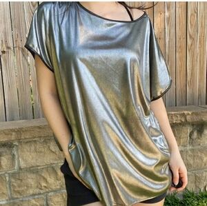 Women's 18 Diana Marco metallic futuristic black drapey short sleeve Made In US…